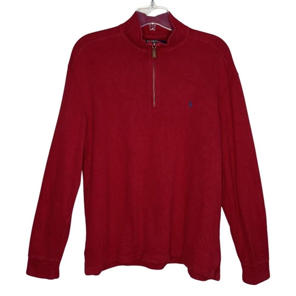 Polo‎ Ralph Lauren Sweater Mens Large Red Blue Pony 1/4 Zip Preppy Classiccore